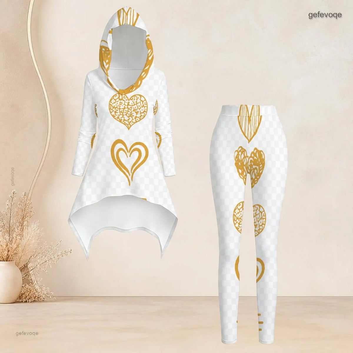 Fashion Women Casual 2 Piece Set Hooded Long Sleeve Hi Lo Asymmetrical Tunic Top Matching High Waist Slim Leggings T Daily Suit
