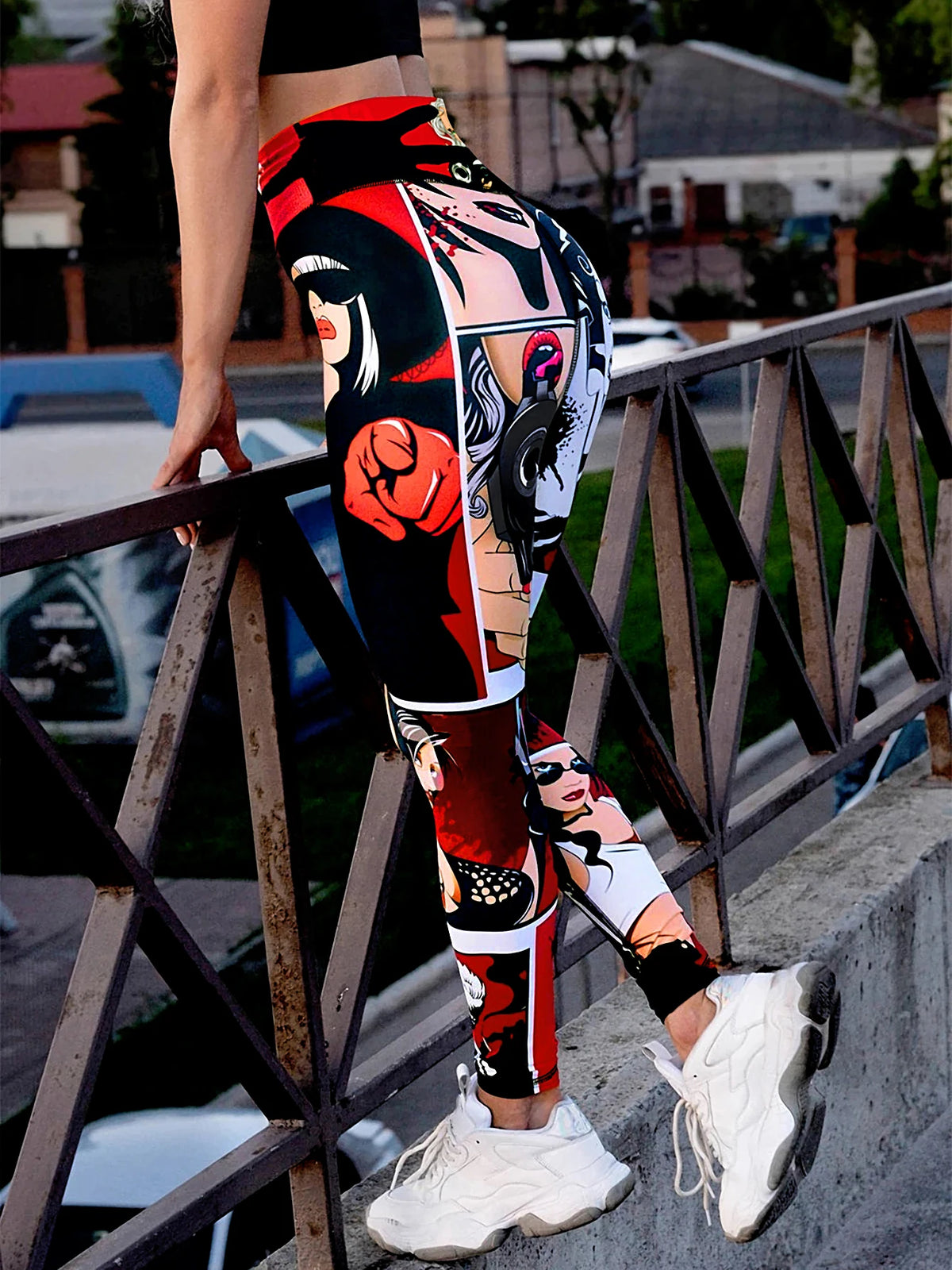 Women's High-Waisted Lip Print Yoga Pants Sexy Red Lips Poster Design Workout Leggings