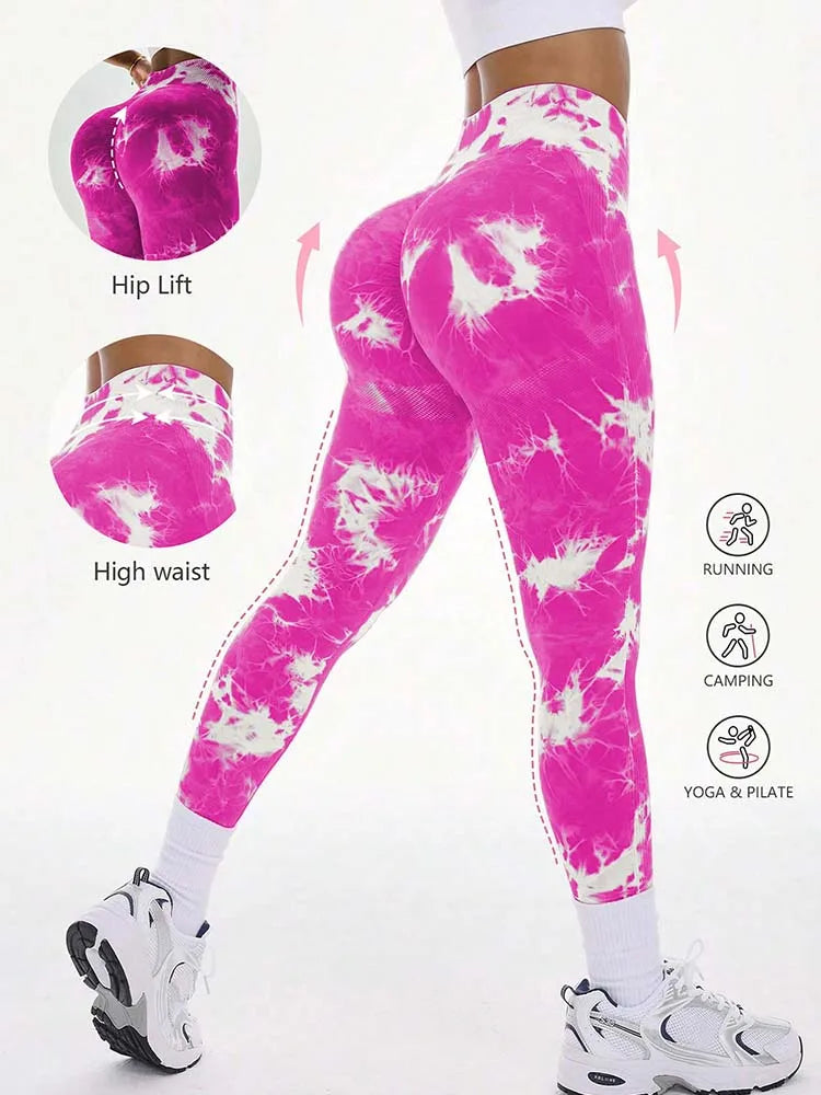 Women's Seamless Tie-dye Yoga Pants High Waist Soft Comfortable Gym Fitness Sportswear Workout Leggings Tights