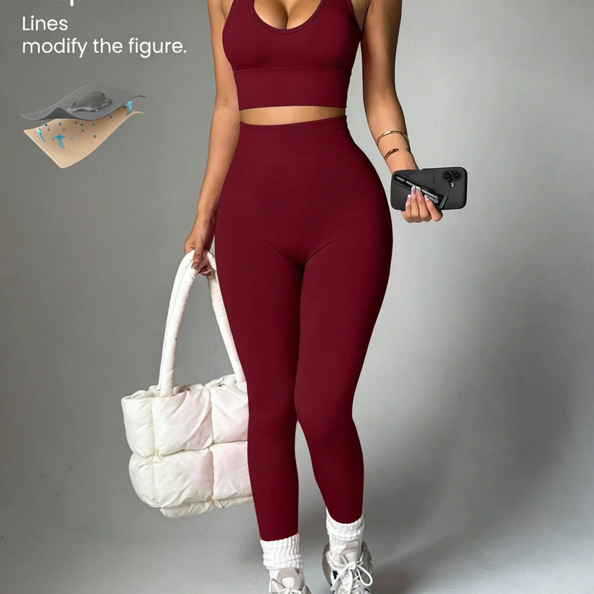 2pcs Solid Color Fashionable Versatile Women's Sportswear Set, Sexy Halter-neck Sports Tank Top + High-waisted Leggings,
