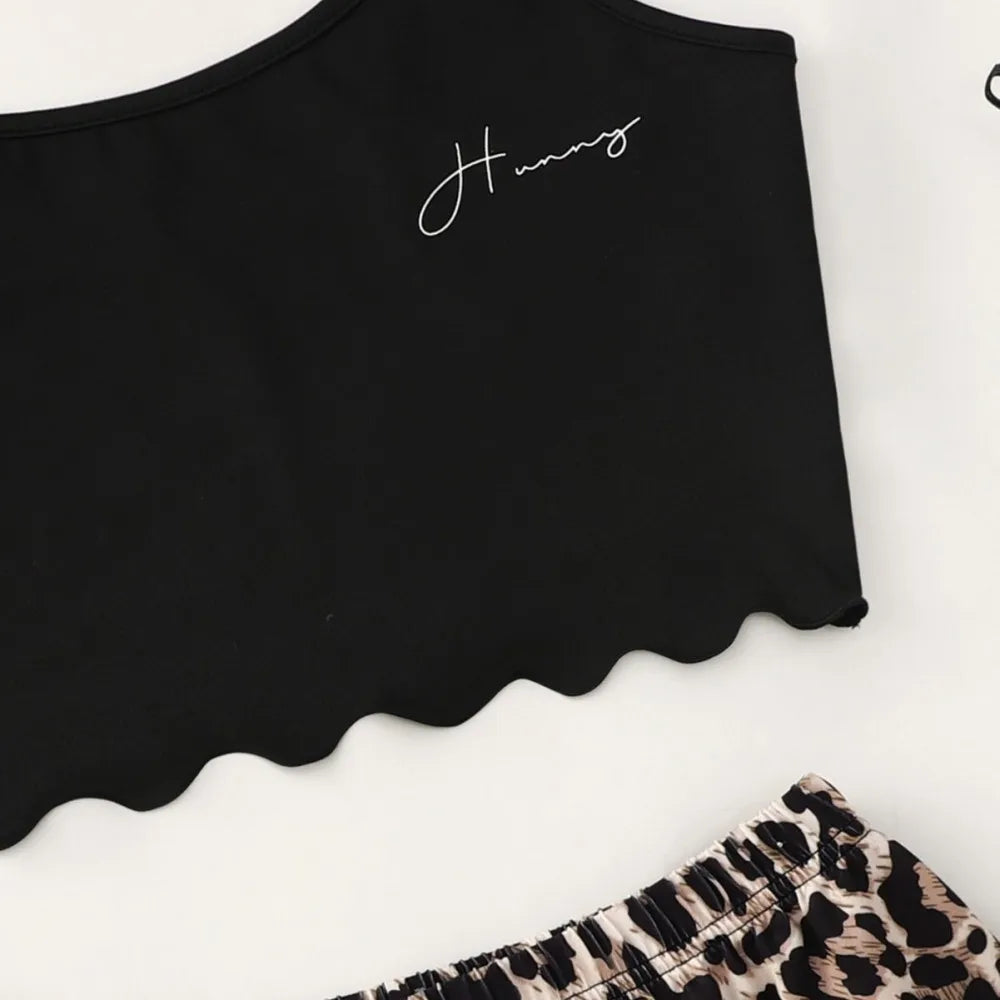 Sexy Summer Women Pajamas Set Honey Printed Camisole Leopard Shorts Sleepwear Casual Homewear Soft Comfortable Nightsuit