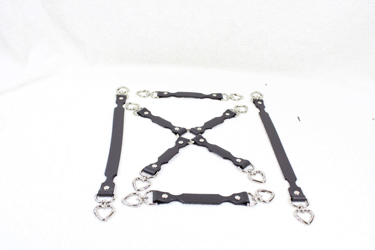 BDSM Restraint Connector Set Marble Mustard Leather with Heart Rings