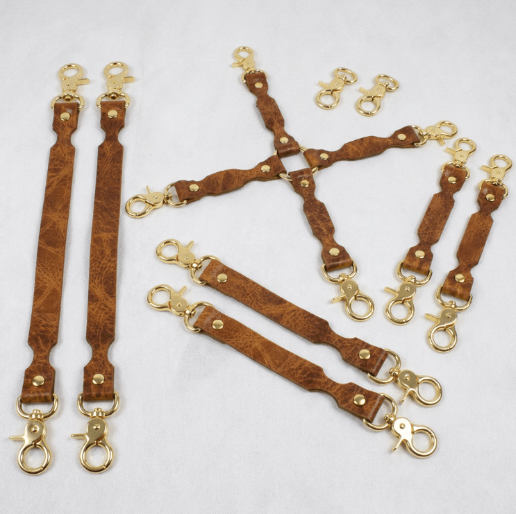 BDSM Connector Set Marble Brown Leather Bondage Connectors