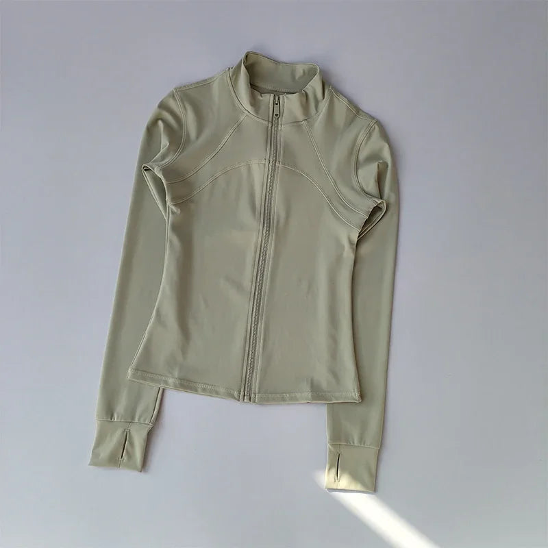 Outdoor Sports Long Sleeved Women Slim Yoga Clothes Quick Dry Zipper Cardigan Stand Up Collar Jacket Running Fitness Jacket Top