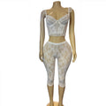 HLJ&GG Sexy Lace See Through 2 Pieces Set for Woman Spaghetti Strap Crop Top + Leggings Pants Suit Female Y2k Streetwear New