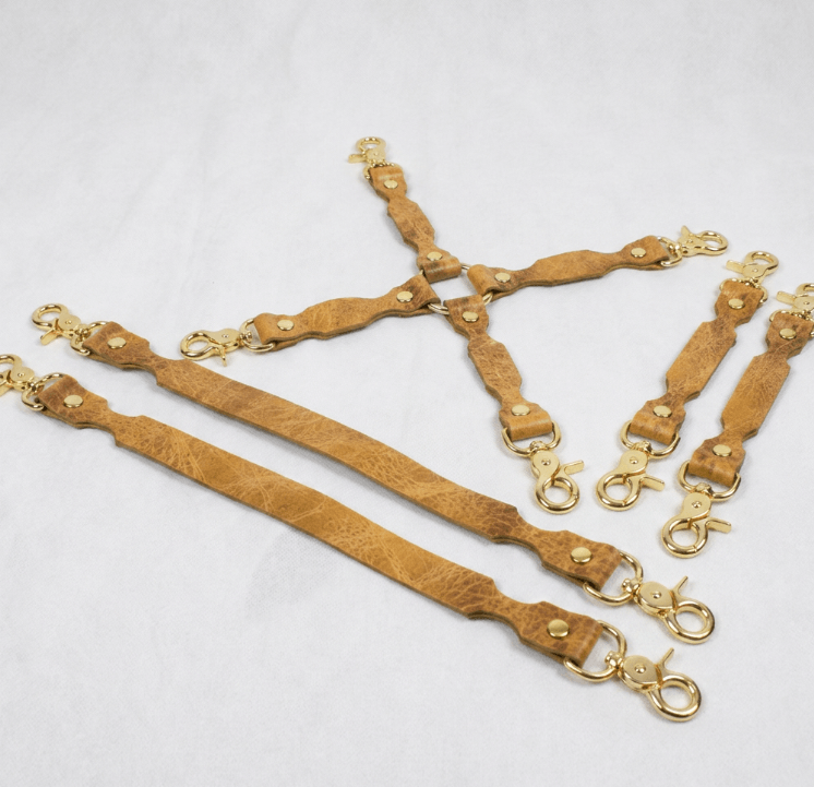 BDSM Connector Set Marble Mustard Leather Bondage Connectors
