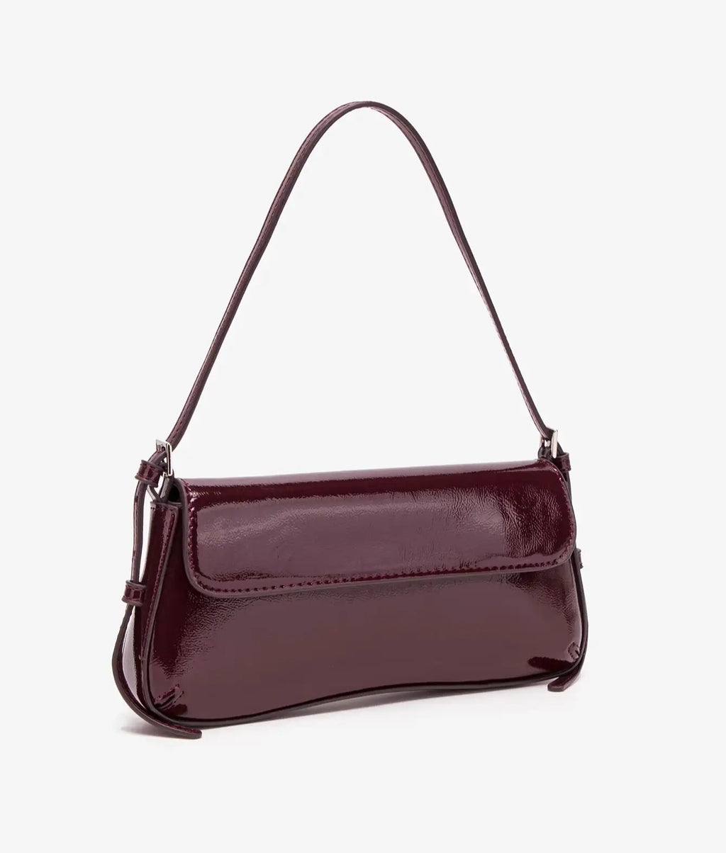 Fashion Ladies Shiny Crossbody Bag Stylish Elegant Shoulder Bag Wine Red Small Underarm Bag Versatile Solid Color Clutch Bag