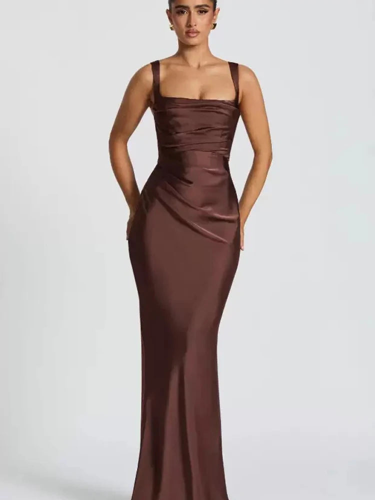 Elegant Scarf Collar Sling Women Summer Dress Solid Sleeveless Off-shoulder Slim Maxi Dresses 2026 Lady Chic Evening Party Gown