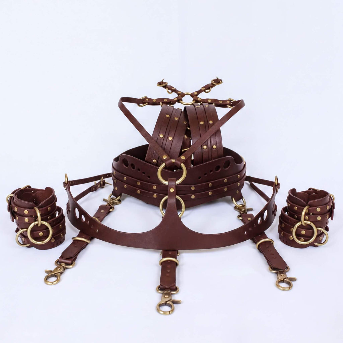 Bondage Gear Marble Mustard Deluxe BDSM Harness with Cuffs