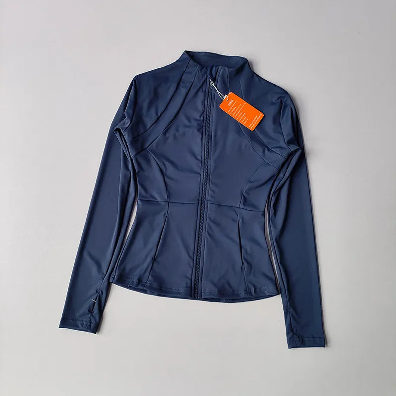 Outdoor Sports Long Sleeved Women Slim Yoga Clothes Quick Dry Zipper Cardigan Stand Up Collar Jacket Running Fitness Jacket Top