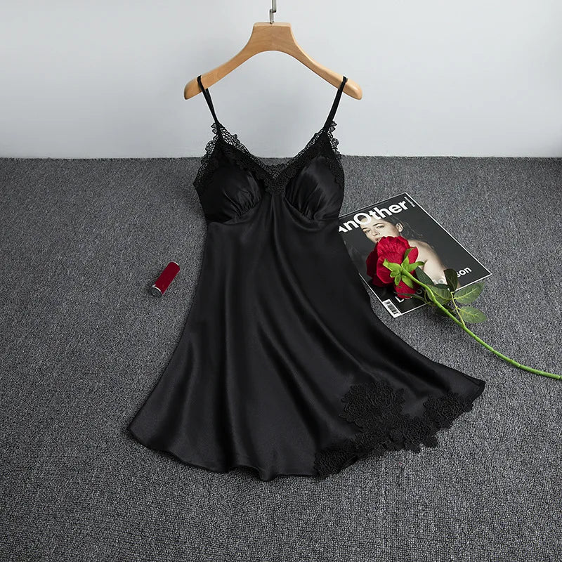 Sexy Pajamas Women's Silk Suspender Nightdress Ladies Spring And Summer Ice Silk Thin Halter Home Service Satin Night Dresses