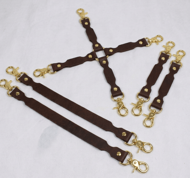 BDSM Connector Set Brown Leather Bondage Connectors