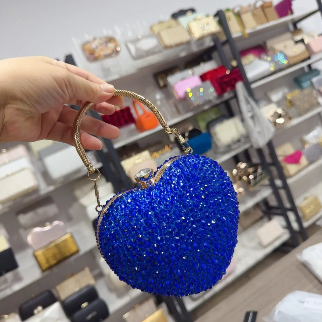 Luxury Diamond Inlay Heart Shape Crystal Clutch Purse Stones Evening Wedding Party Shoulder Bag Handle Rhinestone Mini Handbags