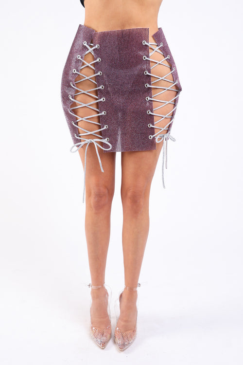 4 Sides Lace Up Mini Skirt