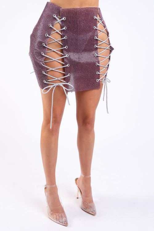 4 Sides Lace Up Mini Skirt