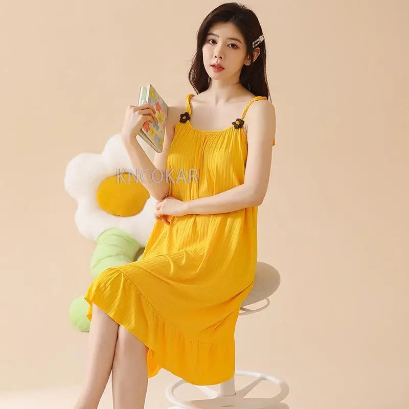 2025 Female Cotton Nightgown Lady Sexy Spaghetti Strap Night Dress Women Nighties Sleeveless Sleepwear Nightwear