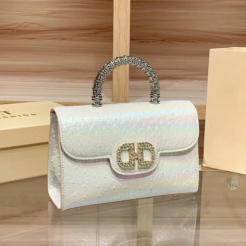 New Ostrich Pattern Underarm Handbag for Ladies, Light Luxury Diamond-Encrusted, Elegant Single-Shoulder Crossbody Bag