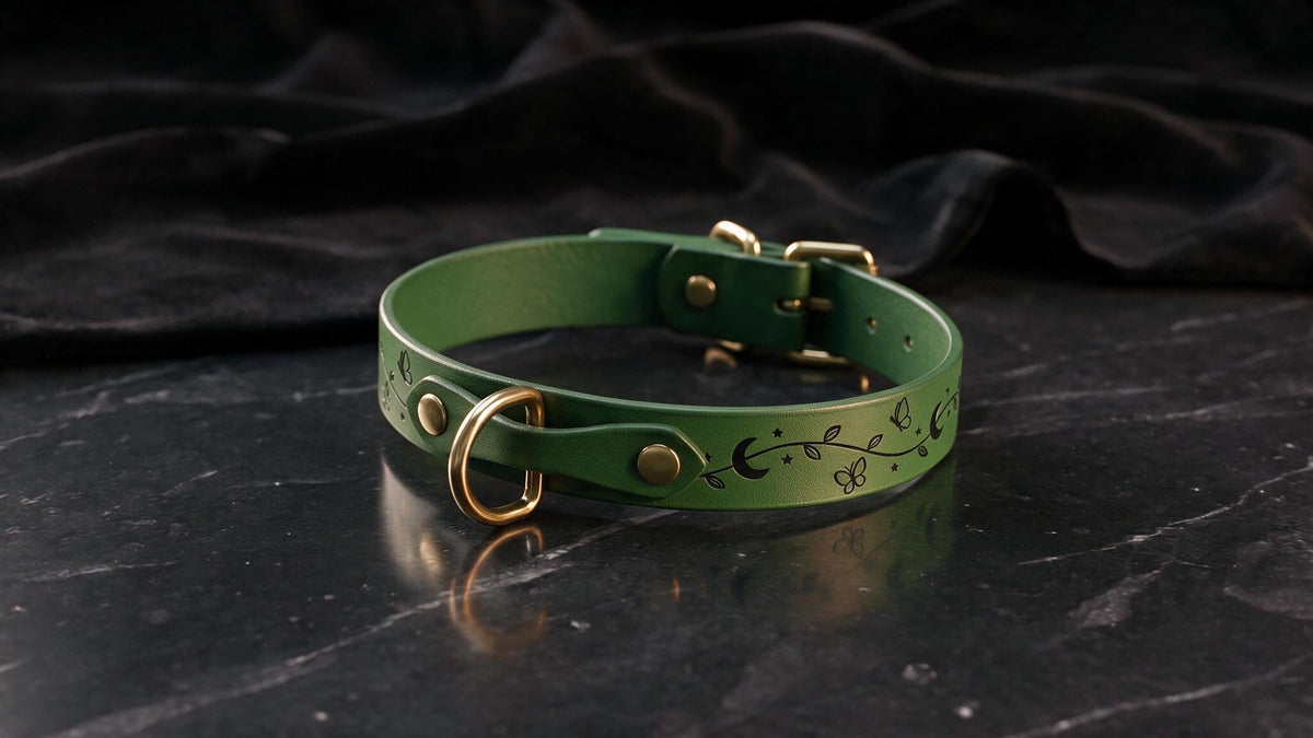 BDSM Collar – Moon Butterfly Leather Choker Gold Buckle