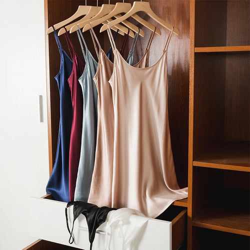 22 Momme 100% Mulberry Silk Dress Women Sleepwear Sexy Nightgown Spaghetti Strap Sleeveless Dress Soft Skin Care