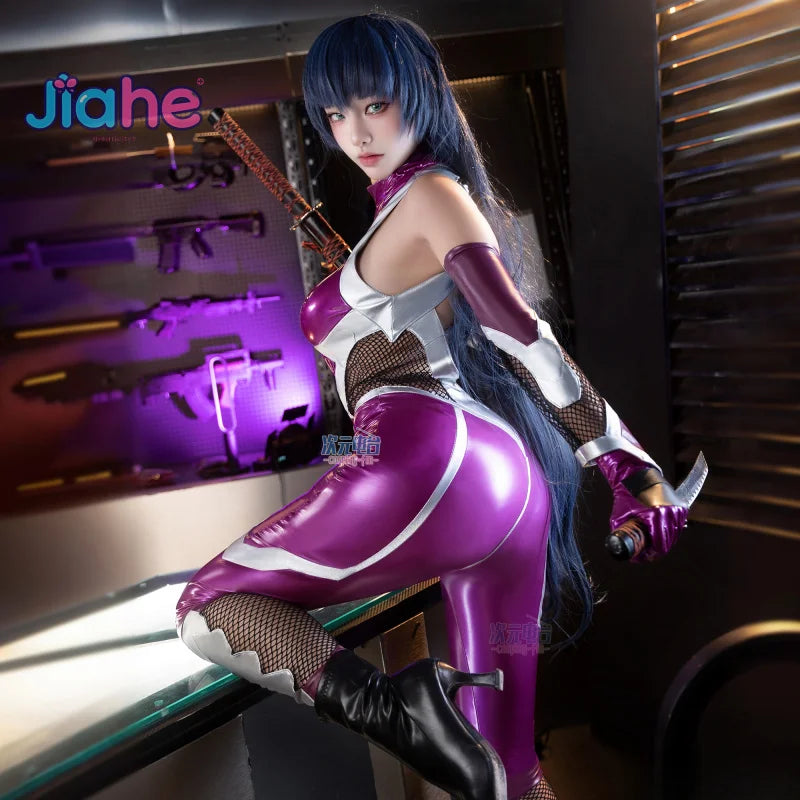 ZERO  Asagi Igawa Cosplay Costume Anime Igawa Asagi Purple leather jumpsuit gloves prop set Halloween party women sexy uniform