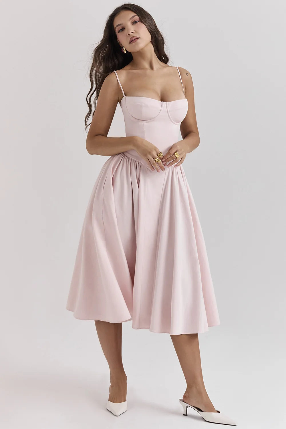 Summer Women Elegant Sleeveless Backless Pleated Dresses Lady Sexy Solid Sling Midi Dress 2024 Female Party Evening A-line Robes