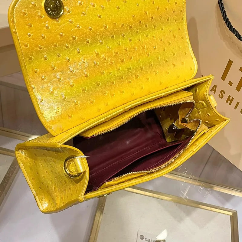 New Ostrich Pattern Underarm Handbag for Ladies, Light Luxury Diamond-Encrusted, Elegant Single-Shoulder Crossbody Bag