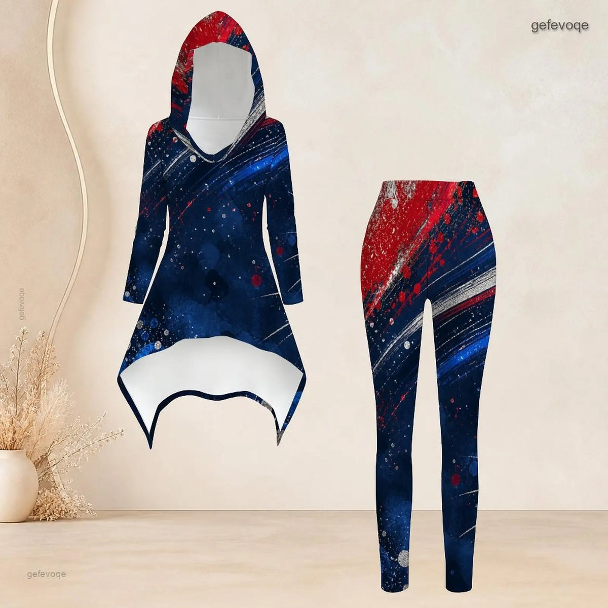 Fashion Women Casual 2 Piece Set Hooded Long Sleeve Hi Lo Asymmetrical Tunic Top Matching High Waist Slim Leggings T Daily Suit