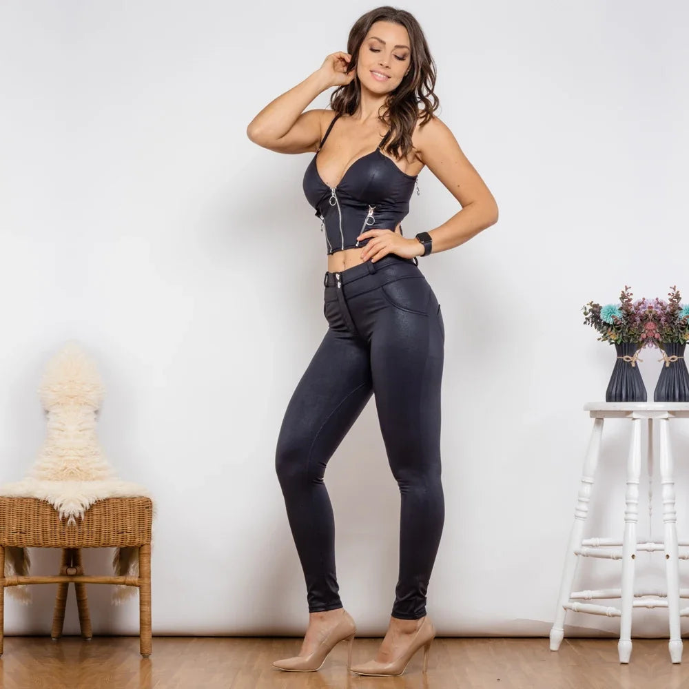 Shascullfites Spandex Chinlon Leggings And Shapers Sets Crackle Black Coated Bum Lift Shaping Streetwear for Gym Women