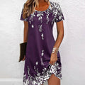 Elegant Floral Pattern Women Mini Dresses Summer Short Sleeve Street 3d Flower Printed Ladies Dress 3XL Plus Size Casual Dress