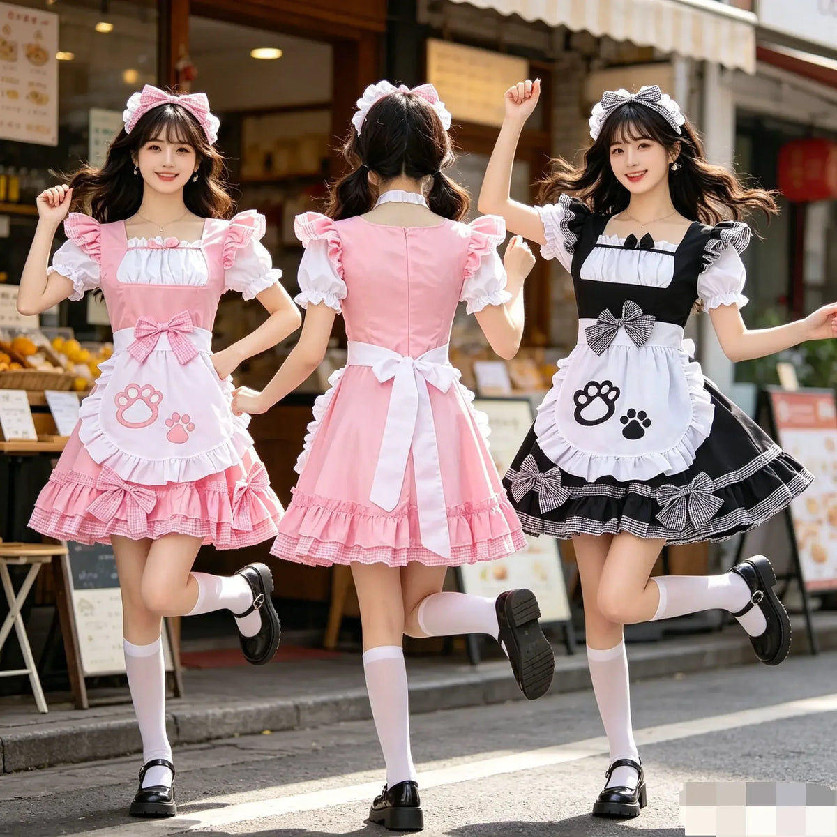 Halloween  Black Pink Cute Lolita Sexy Maid Outfit Apron Dress Bell Choker Anime Cosplay Costume Women Coffee Waitress Uniform