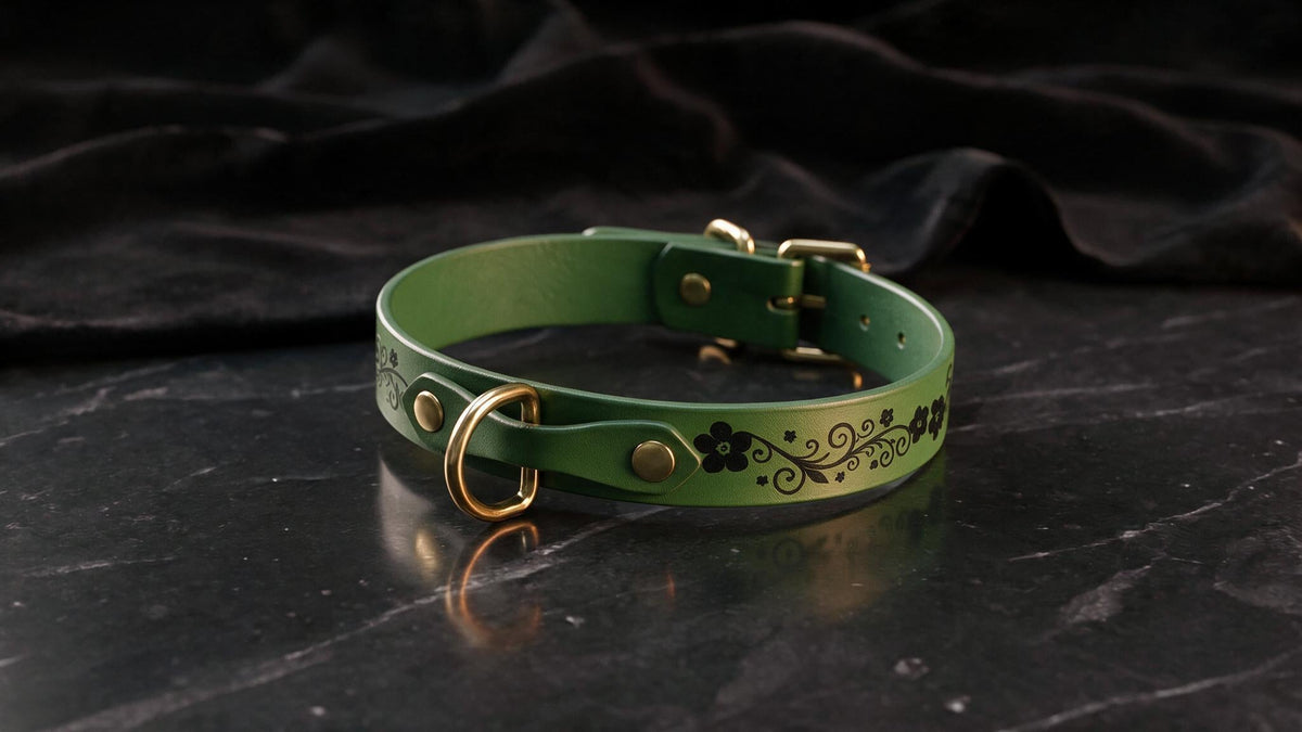 Floral Bdsm Collar, Leather Sub Collar – Gold Hardware Sub Collar
