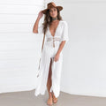 Women's Summer Dress Lady Lace Boho Beach Swimsuit Bikini Cover Up Lace-Up Long Blouse Hollow Out Sun Protection Cardigan Shawl