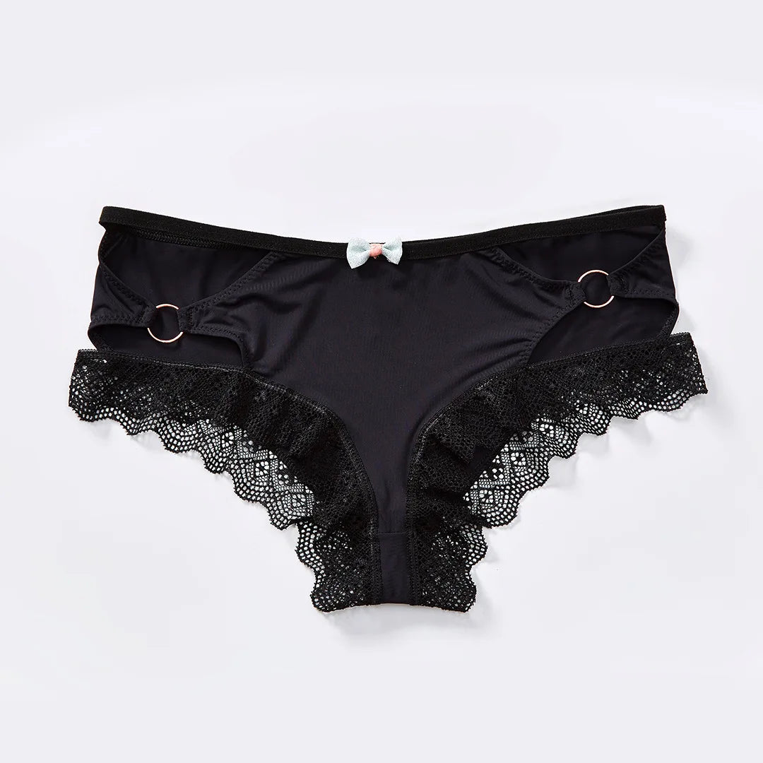 Sexy Lace Bow Thongs for Women Ruffle Edge Open Back G-String Seductive Intimate Lingerie for Nightwear