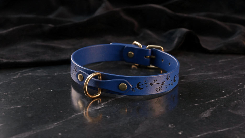 BDSM Collar – Moon Butterfly Leather Choker Gold Buckle