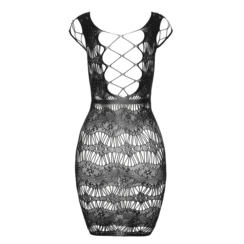 Women Sexy Fishnet  Cover Up, Sheer Bodycon Sleepwear See Through Beachwear Without Bikini