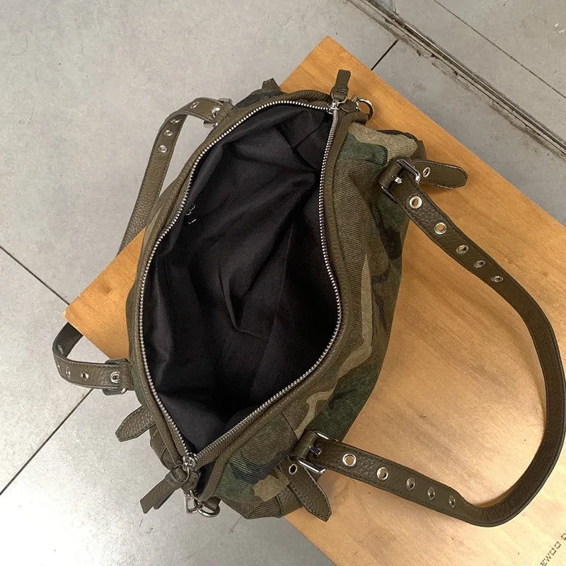 Brand Design Camouflage Women Handbags Large Capacity Canvas Shoulder Bag Commuting Ladies Travel Female Armpit Bag